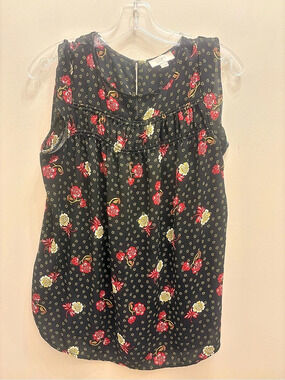 LOFT Outlet Floral Sleeveless Blouse in Black & Red Size Small Like New